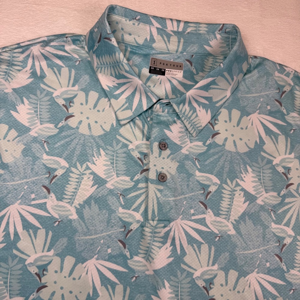 PGA TOUR ProSeries Men's 3X Big & Tall Blue Tropical Golf Polo Shirt